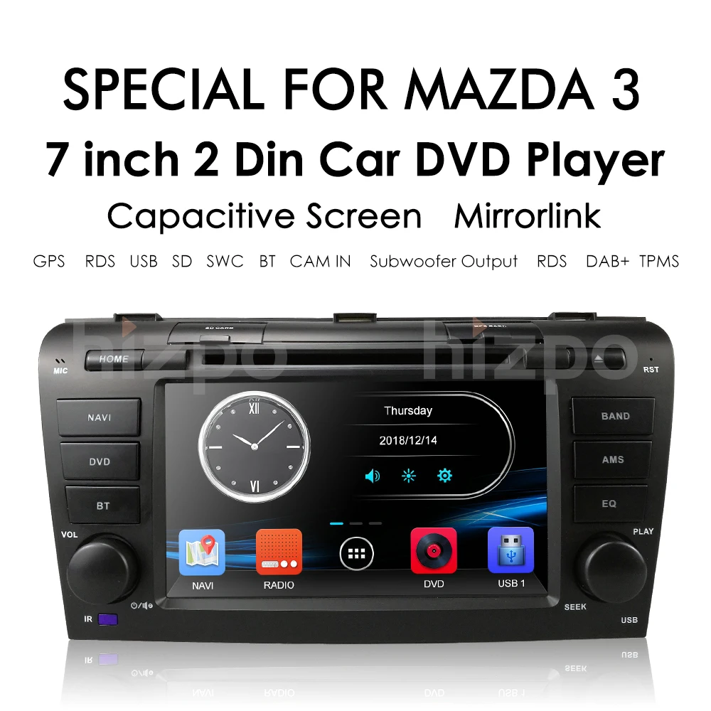 7' для Mazda 3 2004-2009 двойной 2 Din радио USB SD iPhone SD 1080 P AV-IN рулевое колесо bluetooth Управление мультимедиа системы DAB