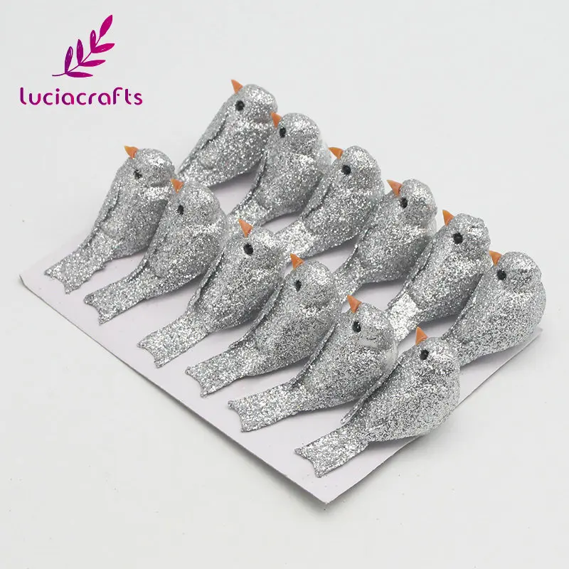 Lucia crafts 12 шт./лот 2,5*5 см пена Искусственные Птицы вечерние свадебные/части/рождественские поделки, скрапбукинг украшения H0455 - Цвет: Grey