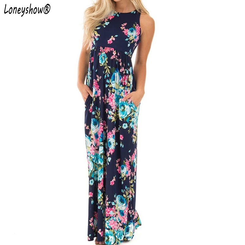 Loneyshow Boho с цветочным принтом Сарафан круглым вырезом летние пикантные