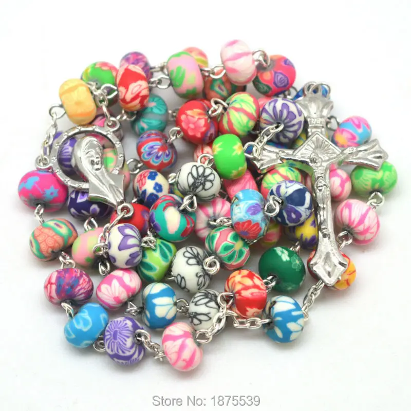 2017 Fashion Colorful Catholic Rosary with Multi Color Polymer Clay Flat Bead | Украшения и аксессуары