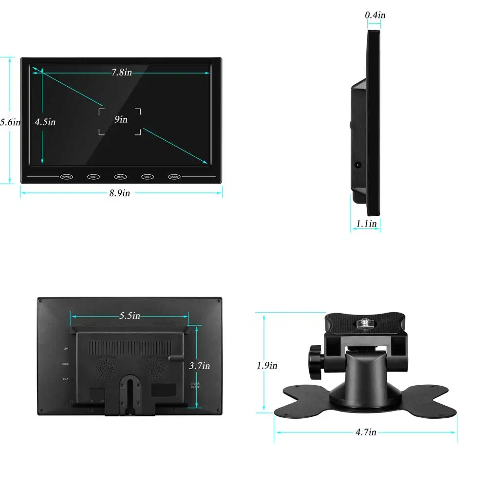 9 &quotHD TFT lcd цветной 1080x720 HDMI монитор портативный мини видео экран Поддержка VGA BNC AV