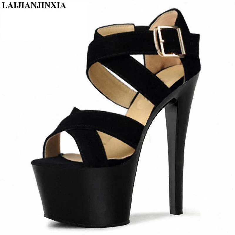

LAIJIANJINXIA New Black Elastic Strap Sandals High Heels Platform Open Toe Shoes Party Sandals For Women Gladiator High Heels