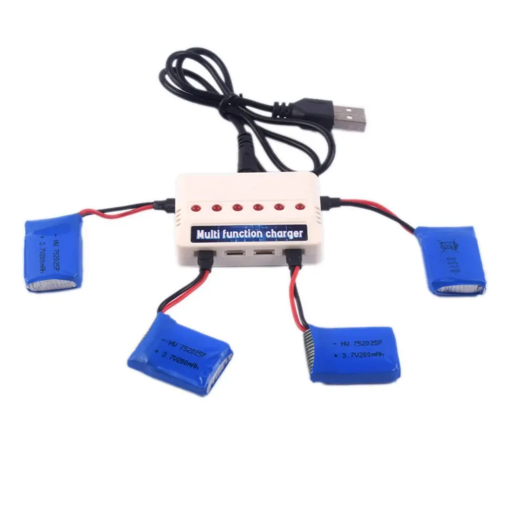 

4pcs * 3.7v 200mah Official Battery and 1to6 Charger for Syma X13 X11 X11C Rc Quadcopter Drone Spare Part