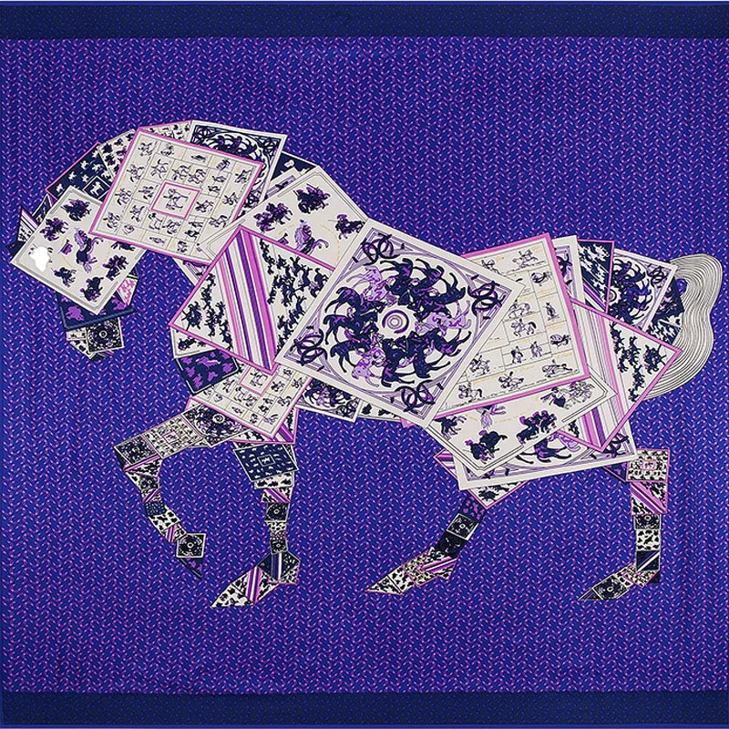 

New Twill Silk Women Scarf 130*130 cm Euro Fashion Poker Joint Horse Leopard Print Square Scarves High Quality Gift Silk Shawls