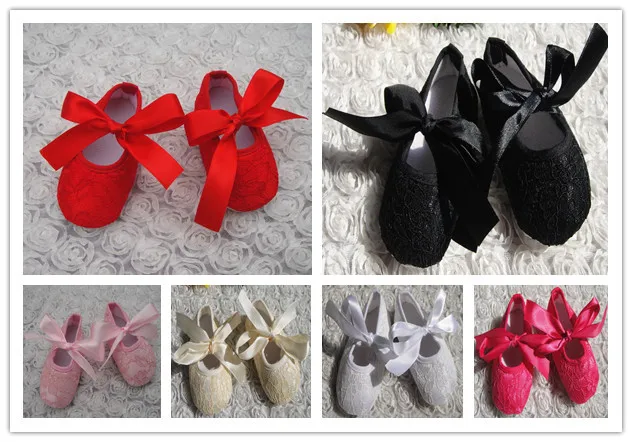 30Pcs/lot baby lace shoes infant girls and boys silk soft first walker shoes with ribbon bow kids ballet crib shoes 0/18M 4sizes