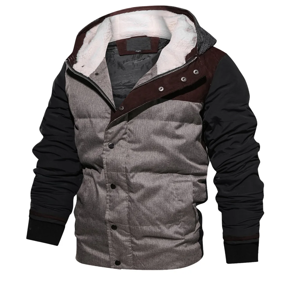 

Men's Winter Wadded Jacket Coat Thicken Thermal Down Cotton Parkas Male Casual Patchwork Hooded Warm Coat Outerwear