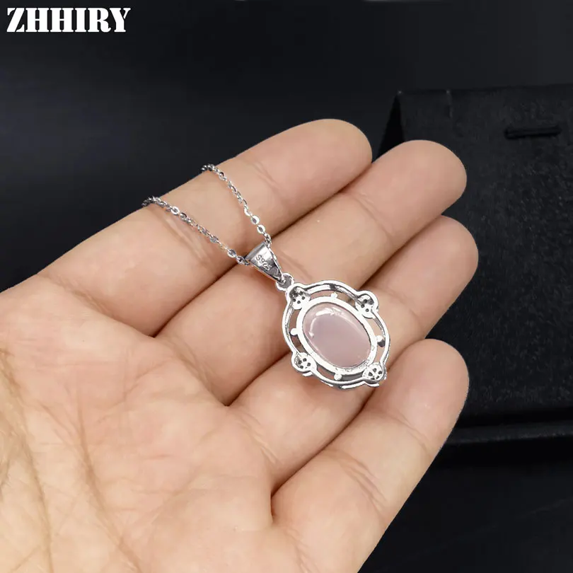

Natural Rose Quartz Real 925 Sterling Silver Pendant Necklace Gem Women Fine Jewelry Big Stone