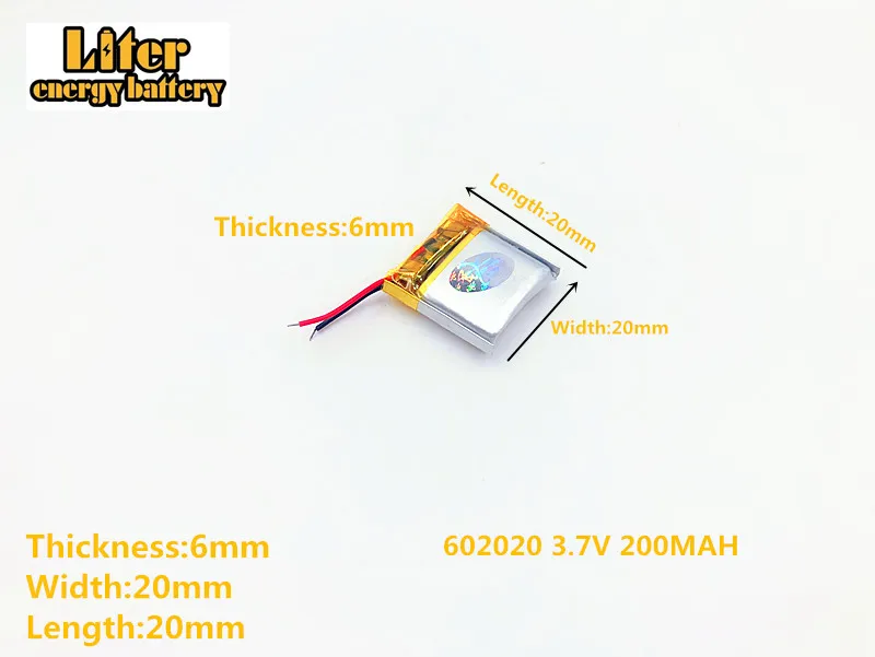 Литровая батарея 3 7 V 200mAh 602020 вилка литиевая полимерная аккумуляторная для MP3 MP4 MP5