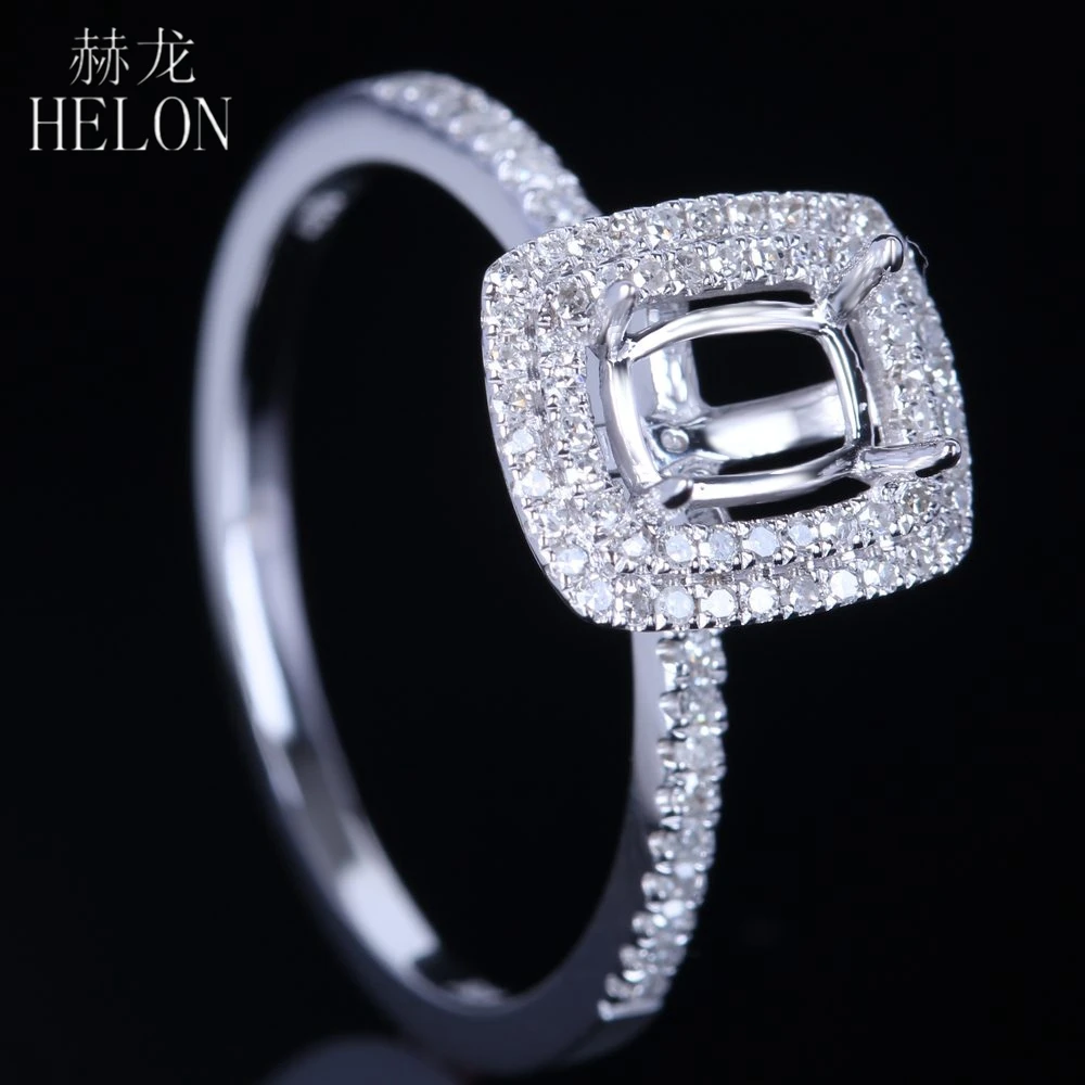 HELON Подушка 4X6mm твердое 10K белое золото два Halo Pave 0 25ct натуральные бриллианты