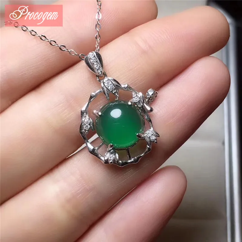 

Trendy Natural Green Chalcedony pendants for Women 10*10mm Genuine Gemstone 925sterling silver 18K gold plated fine Jewelry #125