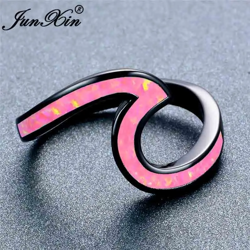 Black Gold Pink Opal JUNXIN Женский Мужской волна кольца для мужчин и женщин 925 серебряный черный однотонный цвет розовое золото Синий Розовый Фиолетовый Белый огненный опал кольцо свадебный подарок - Цвет основного камня: Black Gold Pink Opal