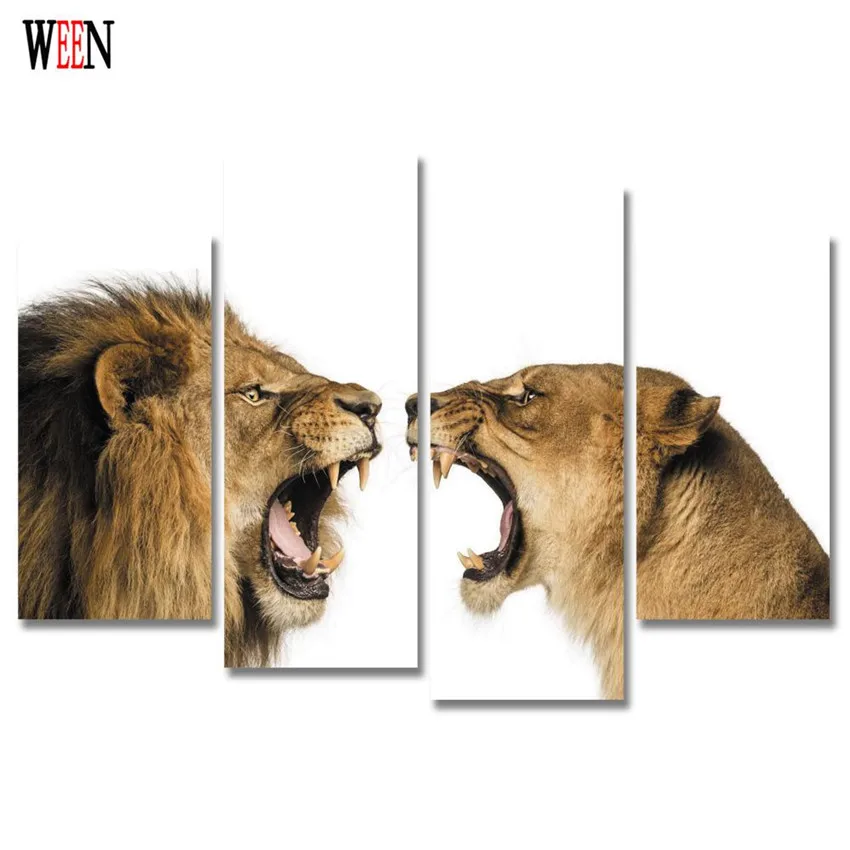 Волк Холст Искусство 4 шт лошадь современные фотографии животных на стену Лев