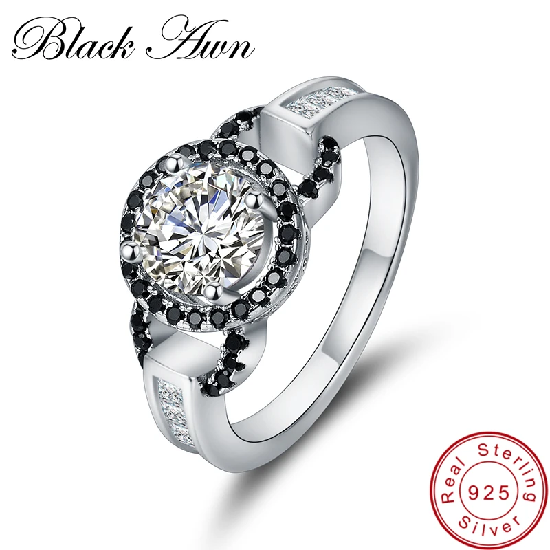 

[BLACK AWN] Wedding Rings for Women Genuine Solid 925 Sterling Silver Fine Jewelry Bague C306