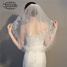 Короткая свадебная фата Kyunovia с кружевным краем и гребнем, двухслойная Фата невесты, свадебные аксессуары D103