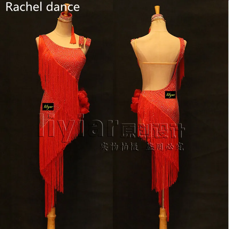 

Latin Dance Costume Women Shoulder Back Opening Irregular Skirt Tango Dress Samba Costume Ballroom Dance Competition Dancewear