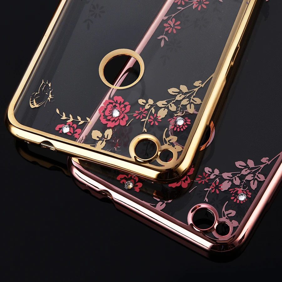 P8 Lite 2017 Case Electroplating Rhinestone Secret Garden Flower Clear For Huawei Soft TPU Diamond Cover Y118 |