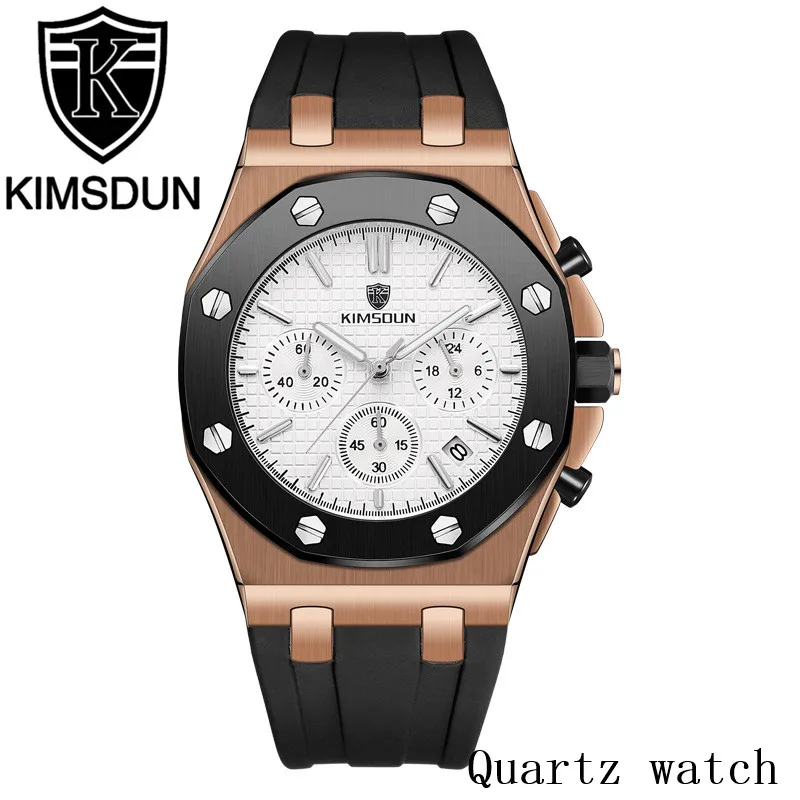Стиль авиационный полёт хронограф мужские часы Роскошный черный резиновый ремешок Кварцевые Военные мужские наручные часы Relogio Masculino - Цвет: K9