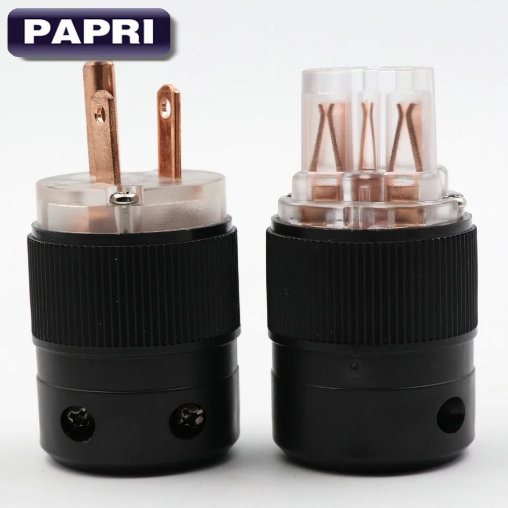 

PAPRI Copper Plated Male Mains AC Power Plug US Standard HIFI Audio DIY Female Power Supply Socket 125V 15A