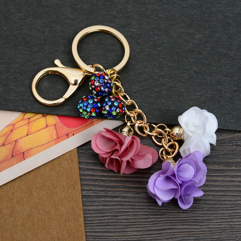 

Fashion Flowers Keychain Bag Pendant Car Ornaments Charm For Women Key Chain Buckle Key Ring Porte Clef EH651