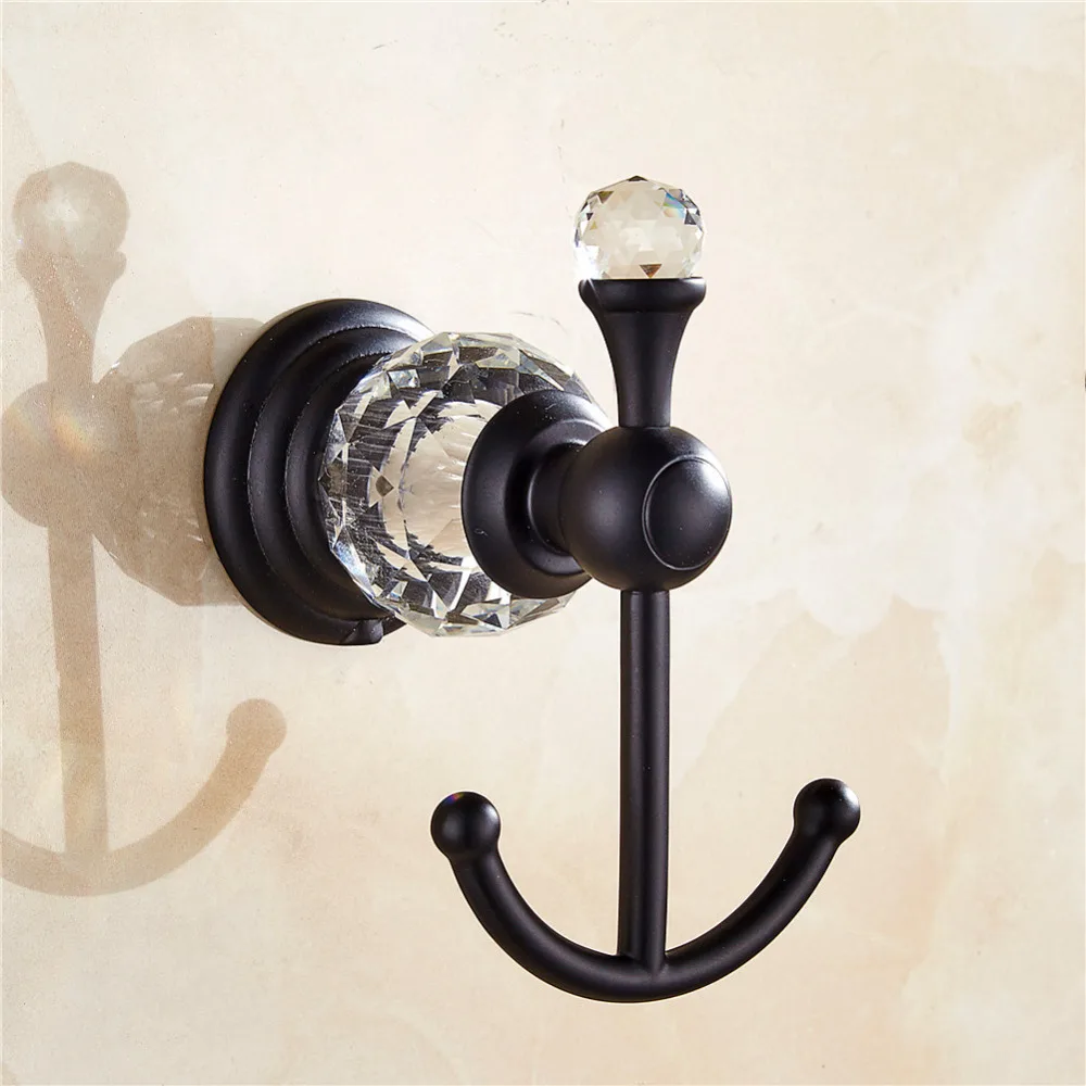 

AUSWIND Antique Coat Hook Clear Crystal Zinc Alloy Black Oil Bronze Towel Hooks 2 Hangers Wall Mounted Bathroom Lavatory B4