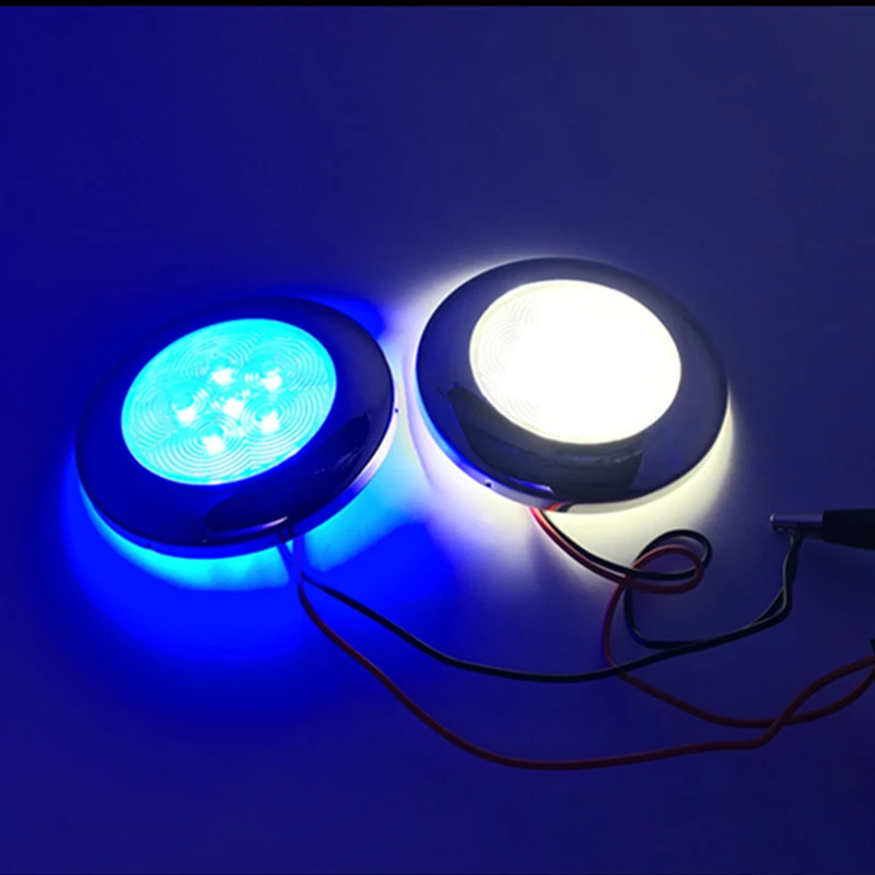 

6LED 12V Marine Yacht Boat Round Dome Light Stainless Steel Ceiling Lamp Blue/White