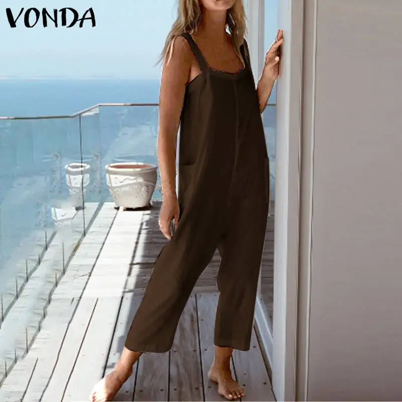 Женские повседневные хлопковые комбинезоны VONDA белые однотонные Свободные