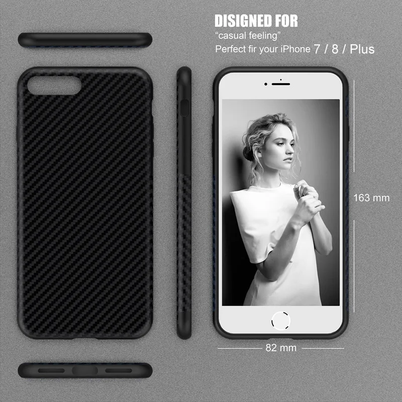 For iPhone 8 Plus Case Roybens Synthetic Fiber Carbon Cell Phone 7 Soft TPU Rubber Skin Durable Cover |