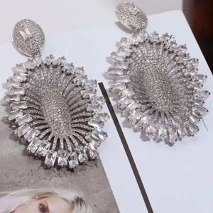 white gold HIBRIDE красивый Декор цветок висячие серьги для женщин Свадебные украшения большой кулон Brincos E-898 - Окраска металла: white gold
