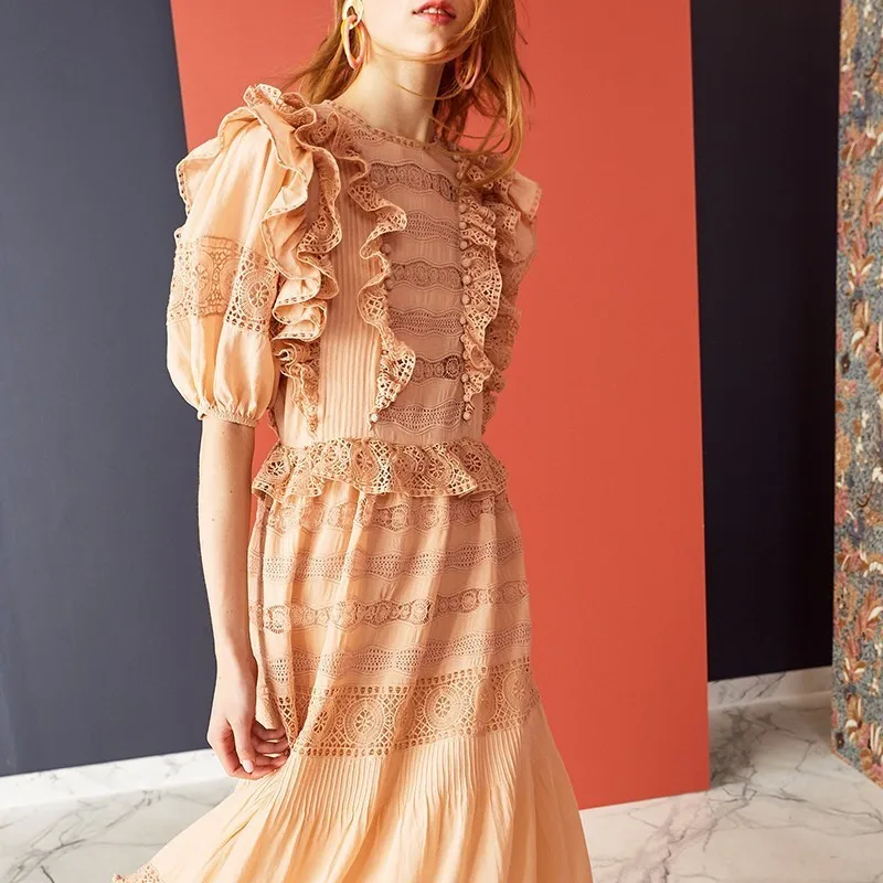 Женское кружевное платье GALCAUR средней длины с о-вырезом и коротким рукавом