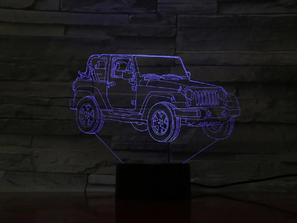 СВЕТОДИОДНЫЙ 3D ночной Светильник Jeep автомобильная настольная лампа креативные