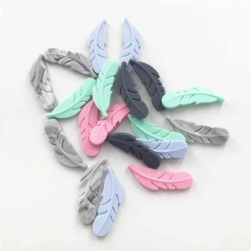 Chenkai 100pcs BPA Free Silicone Feather Teether Beads DIY Baby Shower Teething Necklace Montessori Sensory Toy Accessories