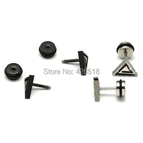 Полые треугольные белые черные серьги гвоздики из титановой стали в стиле панк