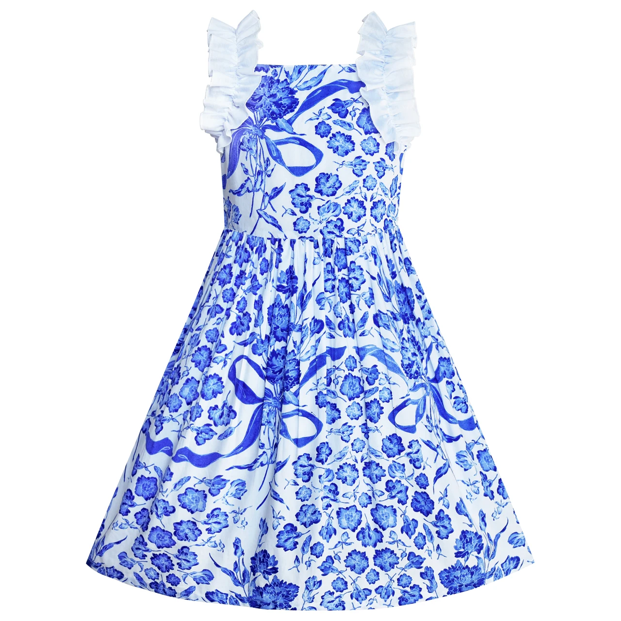 Sunny Fashion платья для девочек платье Цветок Девушка Платье Синий и Белый Фарфор Сбор