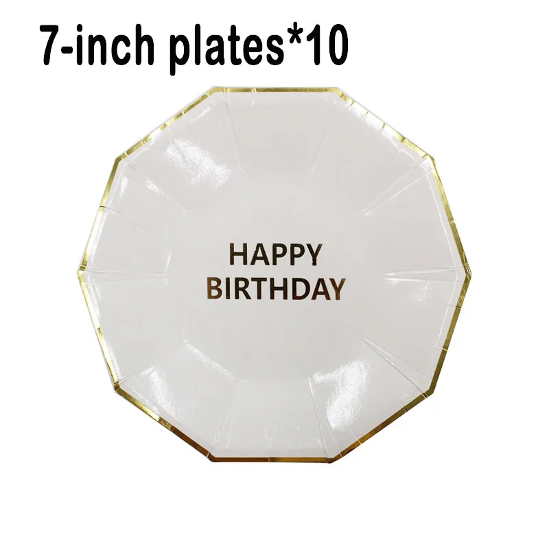

10pcs Disposbale Tableware 7-inch Plates 1st Happy Birthday Party Dcroations Adult White Paper Plates Baby Shower Party Supplies