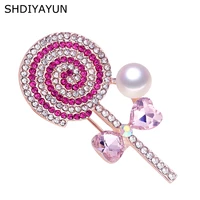 shdiyayun new pearl brooch rinestone lovely lollipop brooch simple pins for women natural freshwater pearl jewelry dropshipping