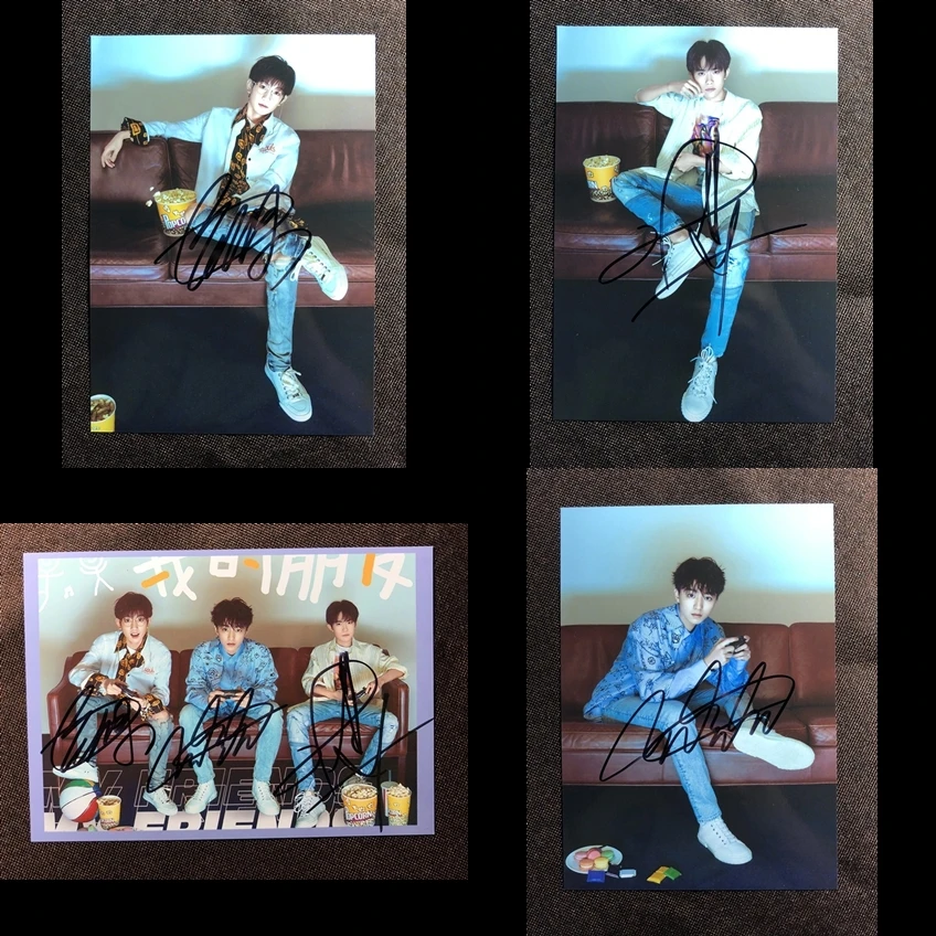Автографом TFBOYS Jackson Junkai Wang Yuan фото с автографом 5*7 чернила 79D|Открытки и