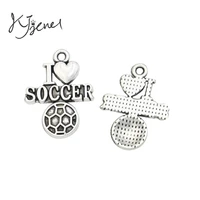 jakongo antique silver plated i love soccer charm pendants handmade jewelry findings accessories making fit bracelet diy 22x17mm