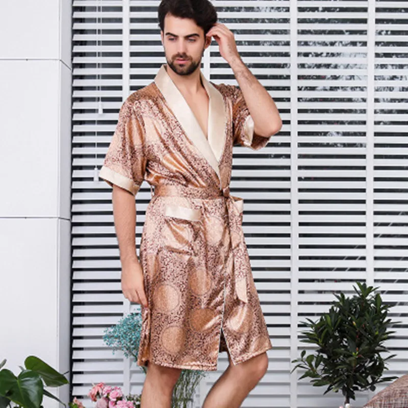 Robe Style 3 Мужской халат, шелковый длинный халат, сексуальный плед, Мужская домашняя одежда для сна с v-образным вырезом, с коротким рукавом, летняя модная одежда, Пижама - Цвет: Robe Style 3