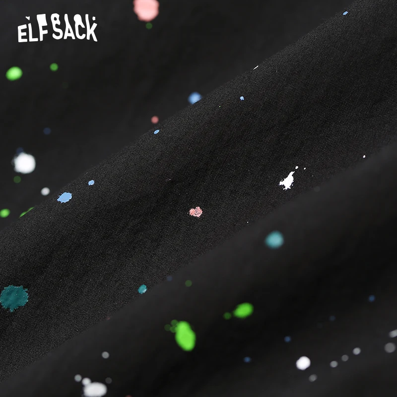 Женские уличные шаровары из хлопка ELF SACK черные с масляным принтом дамские брюки