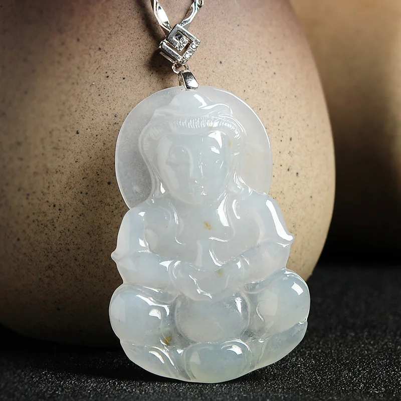Sculpture Jade Guanyin pendant A goods jade Bodhisattva item ice waxy type white sprinkle Pendant | Украшения и аксессуары