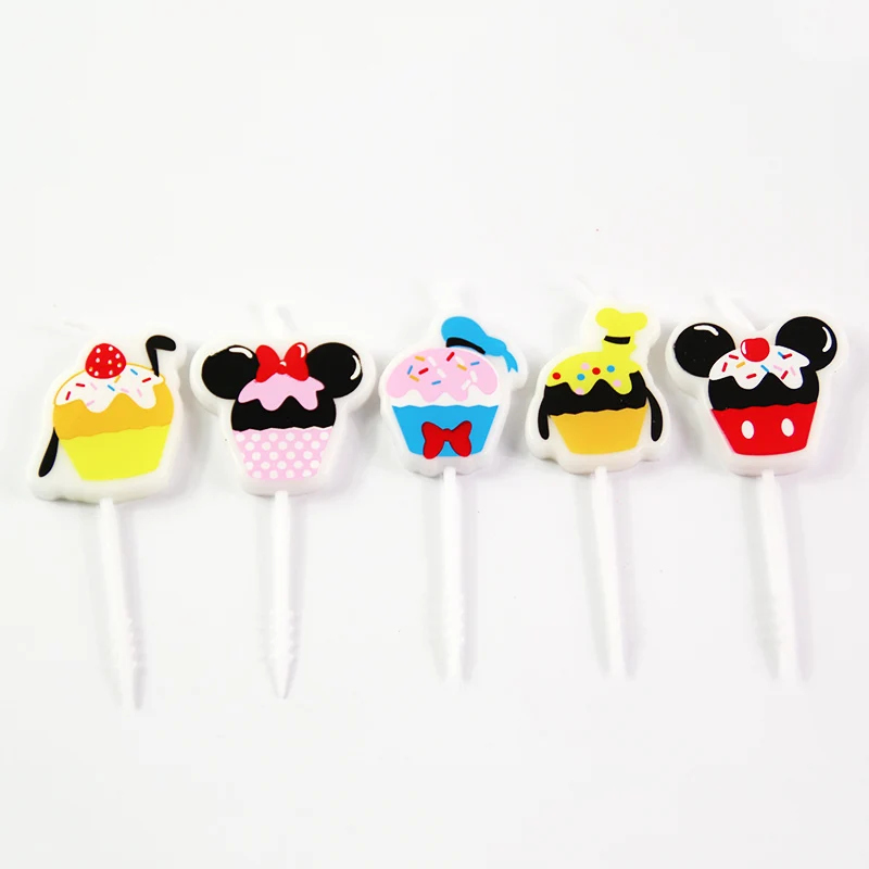 5pcs/lot Minnie Mickey Mouse Cartoon Cake Candles Kids Birthday Party Decoration Supplies Cupcake Topper