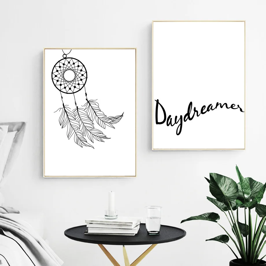 Gohipang черно-белый Ловец снов перо цитаты скандинавские постеры и принты Настенная