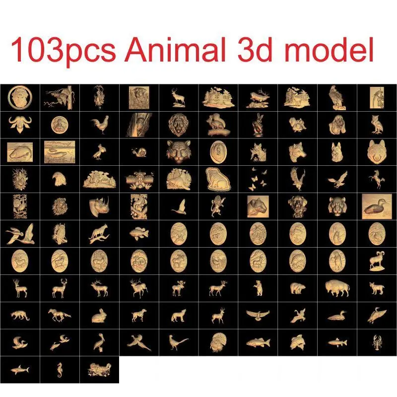 103pcs/set Animal 3d model STL relief for cnc STL format 3d model for cnc stl relief artcam vectric aspire 103 pieces animal 3d model stl relief for cnc carving relief artcam vectric aspire