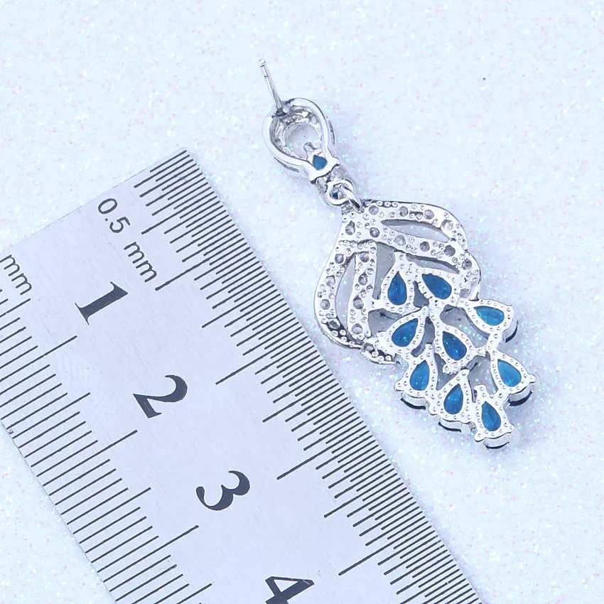 Яркие длинные серьги с синим фианитом висячие подвески кристаллами для женщин