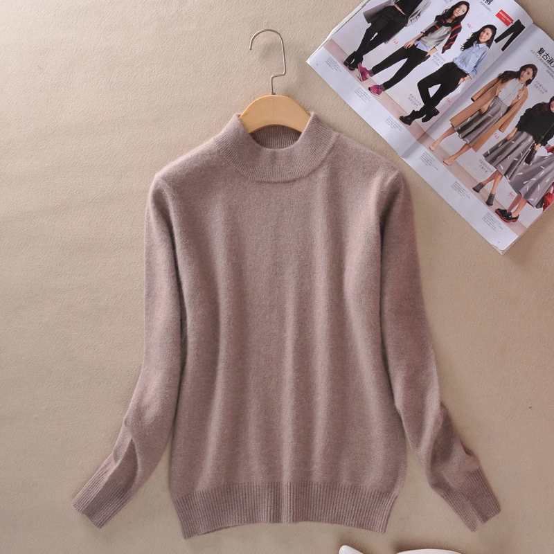 2017 autumn and winter new women semi-high-neck cashmere sweater short paragraph sets of self-cultivation solid color wi | Женская