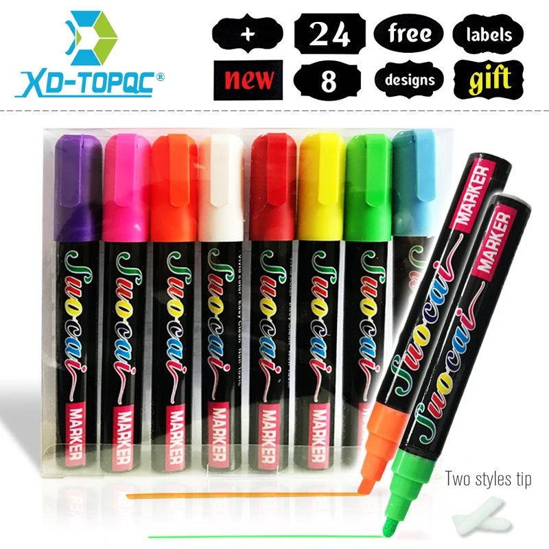 

XINDI Liquid Chalk New 8pcs/lot Erasable Highlighter Fluorescent Marker Pen Colorful Art Painting For Whiteboard LED Chalkboard