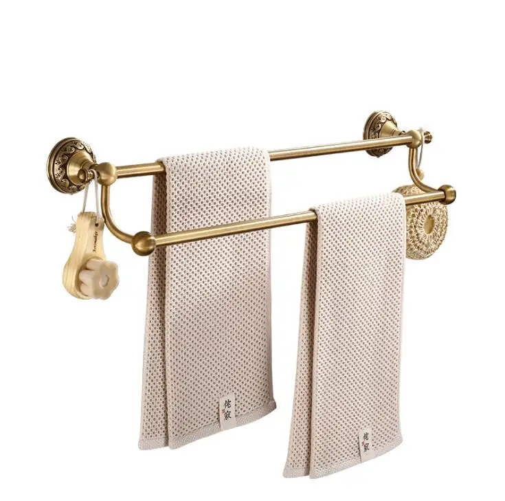 Double Towel Bar Античные бронзовые резные алюминиевые аксессуары для ванной приспособление для ванной Аппаратные средства Наборы полотенец полка бумажный держатель ткань крюк MLS8220 - Цвет: Double Towel Bar