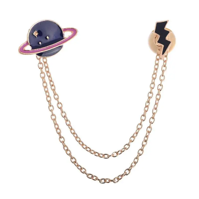 

Hot Creative Brooch Badge Saturn Planet Lightning Chain Cute Brooch Collar Pin Clip Brooches for Women Girl Gift