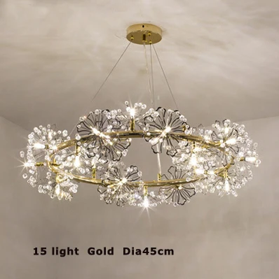 15light gold G4 led постмодерн нержавеющая сталь Кристалл Черное золото люстра освещение Lamparas де Techo подвесной светильник Lampen для фойе - Цвет абажура: 15light gold