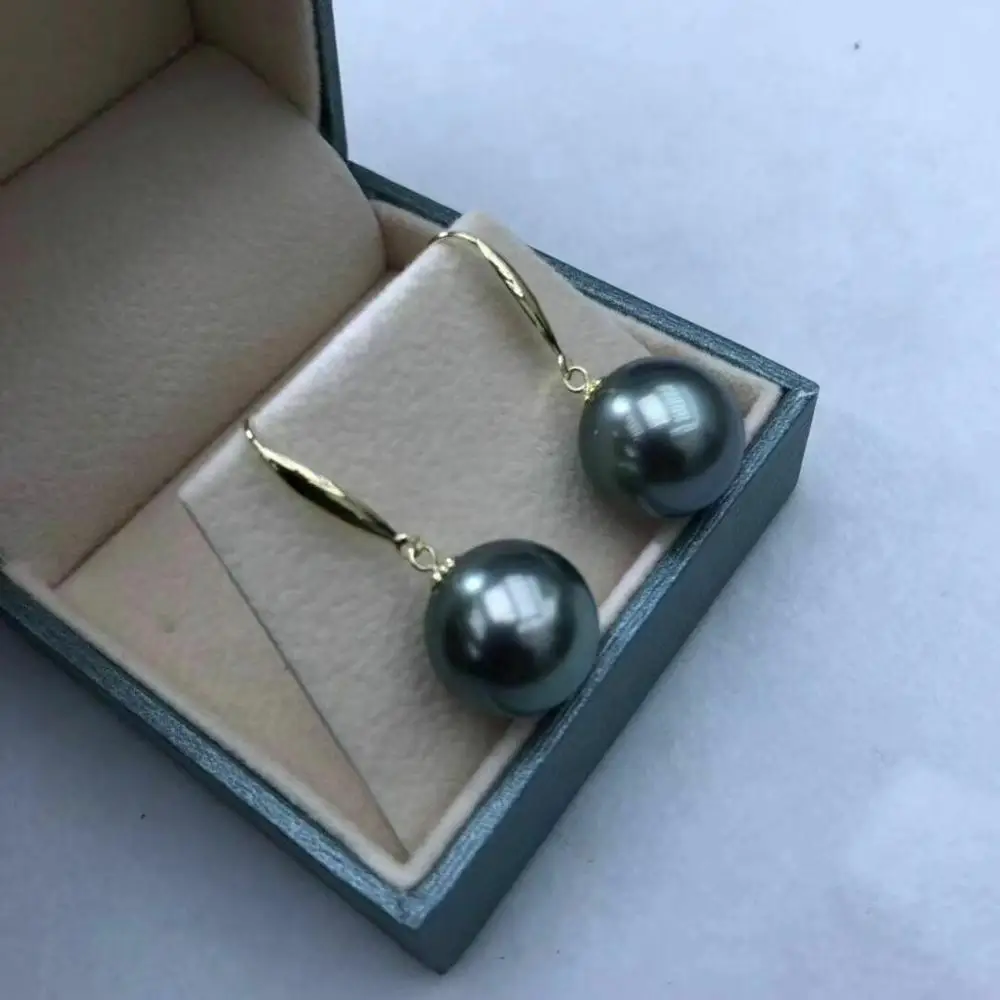 stunning 10-11mm tahitian round black green pearl earring 14k | Украшения и аксессуары
